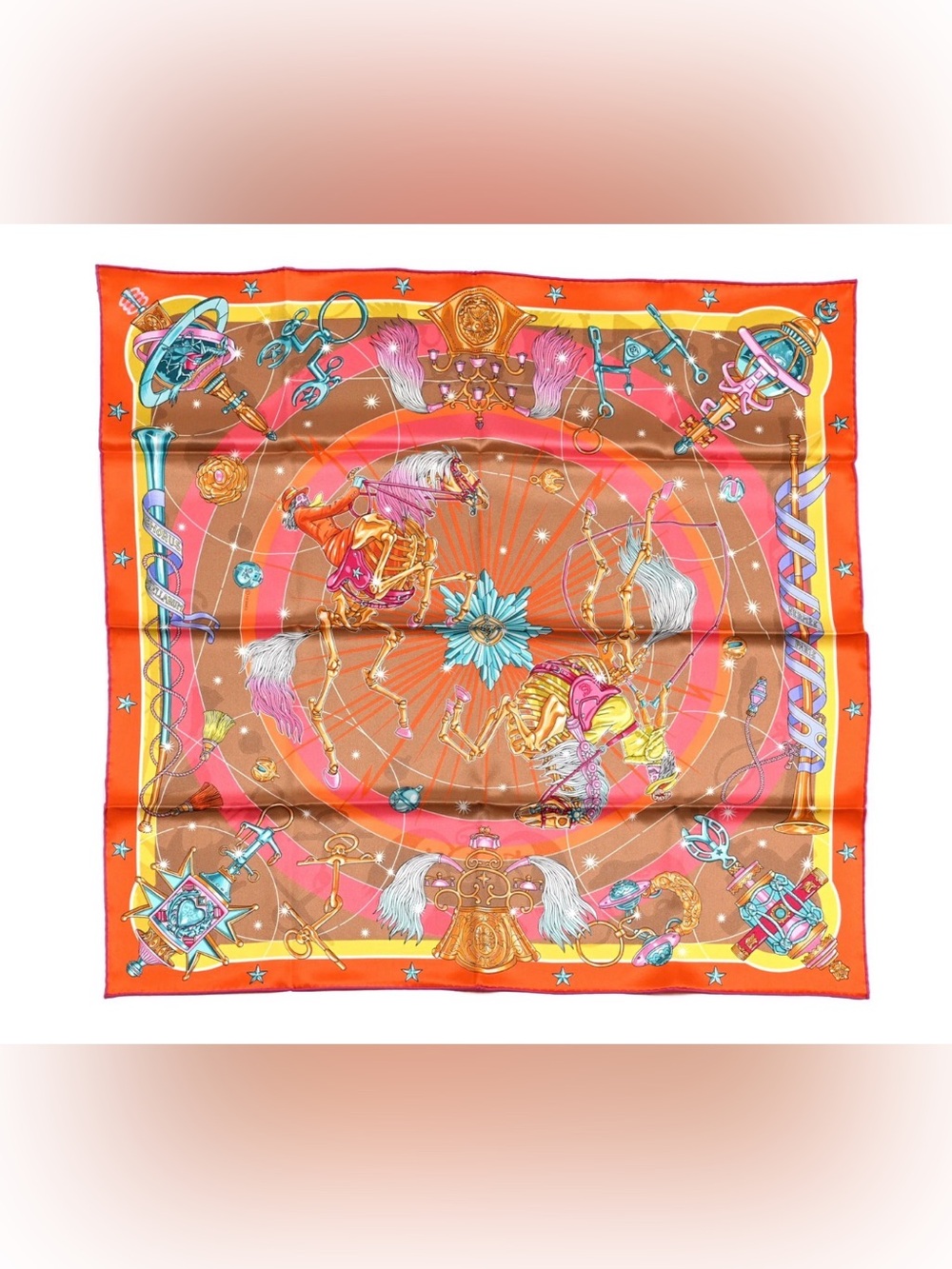 Hermes Silk Chorus Stellarum Silk Scarf 70 Orange Beige Dore